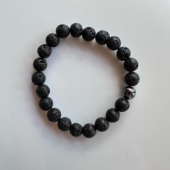 Hand Crafted Jewelry - Hematite lava stone bracelet stretch handmade